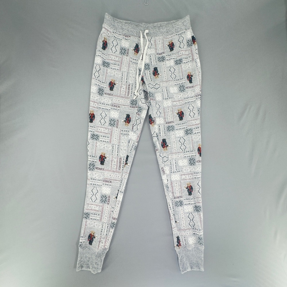 Polo Ralph Lauren Womens Grey Fair Isle Polo Bear Jogger Lounge Pants Small